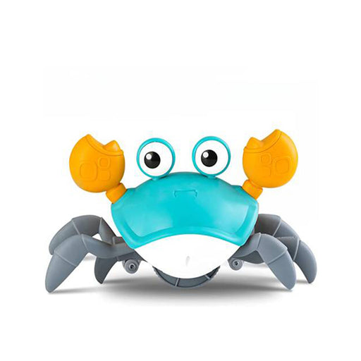Crawling crab toy with obstacle avoidance sensors keeps toddlers entertained and active