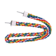 Colorful braided cotton rope bird perch curved in S-shape with white metal connectors