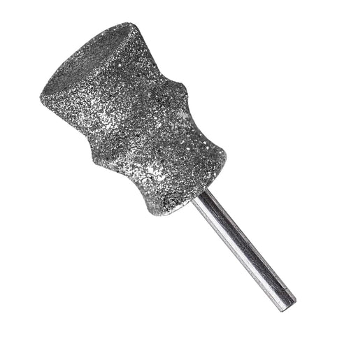 Gray textured diamond grinding bit with metal shaft for dog nail grooming on white background