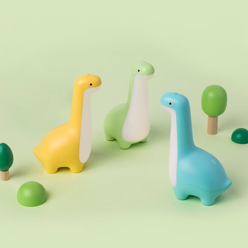 Touch-activated dinosaur night light showing back control button
