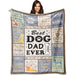 Woman holding colorful dog dad blanket with patchwork design and inspirational pet quotes