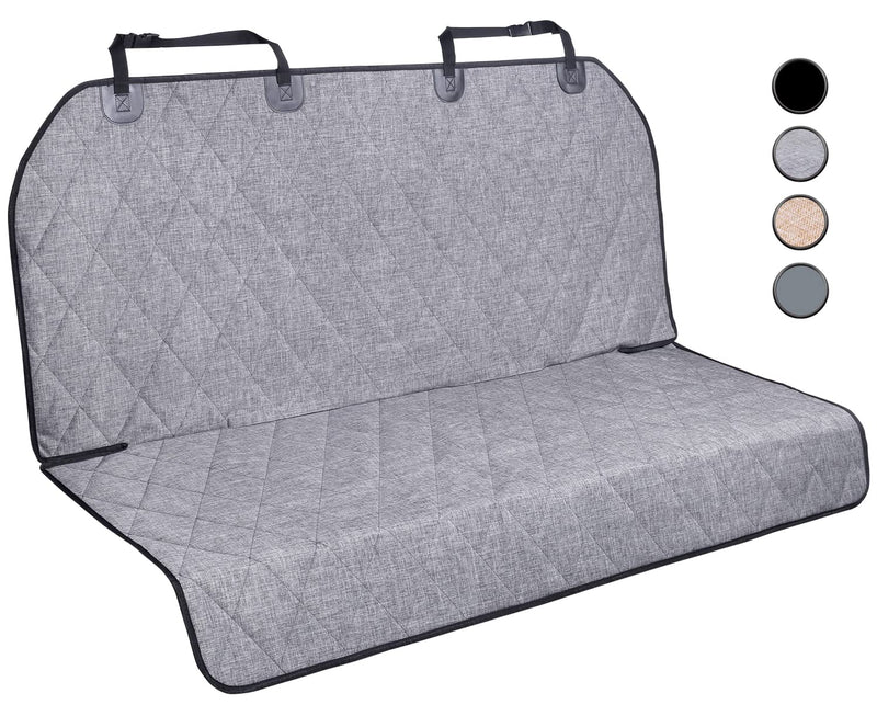 Gray quilted car backseat cover with color swatch options shown on right side