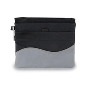 Black and gray dog treat pouch with zipper closure and metal clip attachment ring