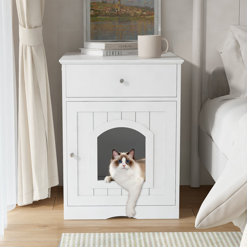 Solid Wood Cat Litter Box House with Drawers