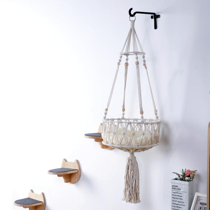 Boho Macrame Cat Hammock with Steps
