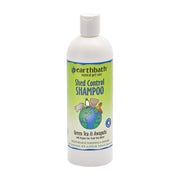 White bottle of earthbath Shed Control Shampoo with green tea and awapuhi on white background