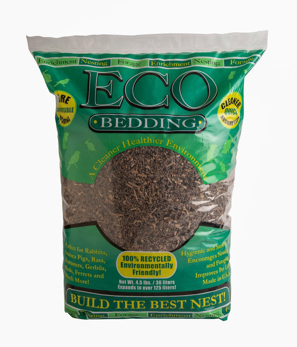 Green eco bedding package showing brown paper fiber material through clear window