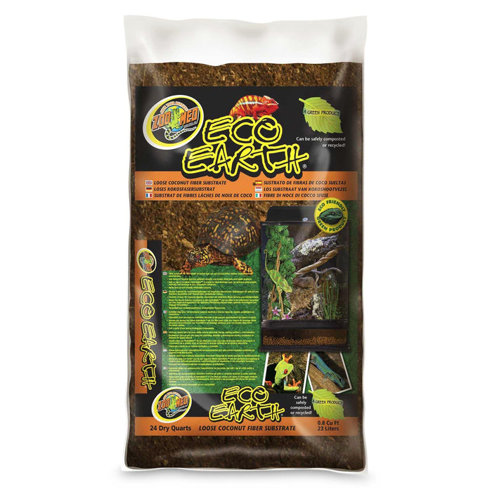 Zoo Med Eco Earth coconut fiber substrate package showing brown fibrous material in clear bag