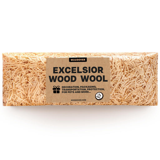 Woodover Excelsior Wood Wool 1 lb compressed brick with kraft paper label