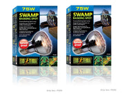 Two Exo Terra 75W Swamp Basking Spot lamp boxes showing front packaging with turtle imagery
