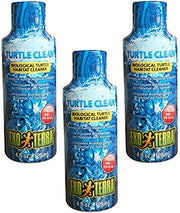 Three blue Exo Terra Turtle Clean water conditioner bottles arranged in triangular formation