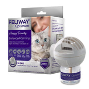 Feliway Optimum plug-in diffuser unit and refill bottle beside product box