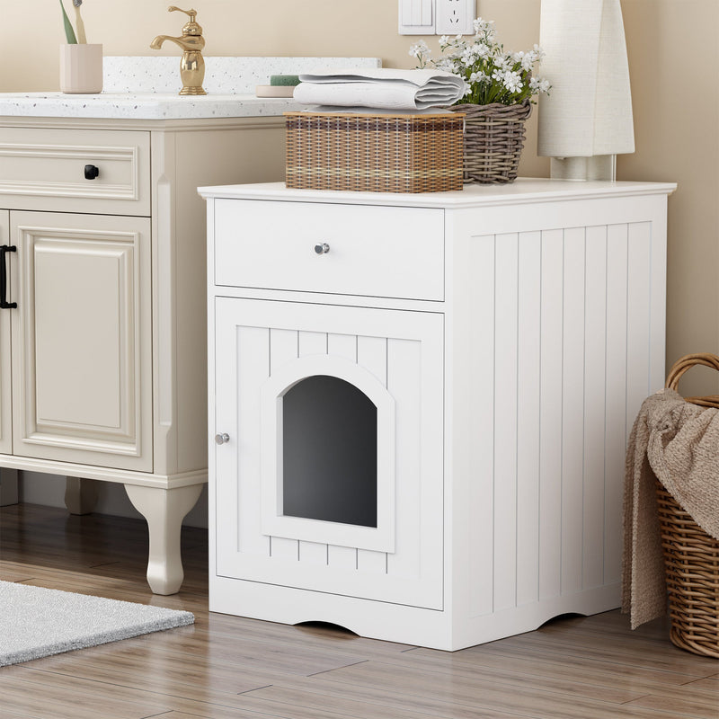 Solid Wood Cat Litter Box House with Drawers