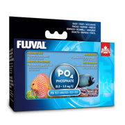 Fluval phosphate test kit box showing PO4 testing range and tropical fish imagery
