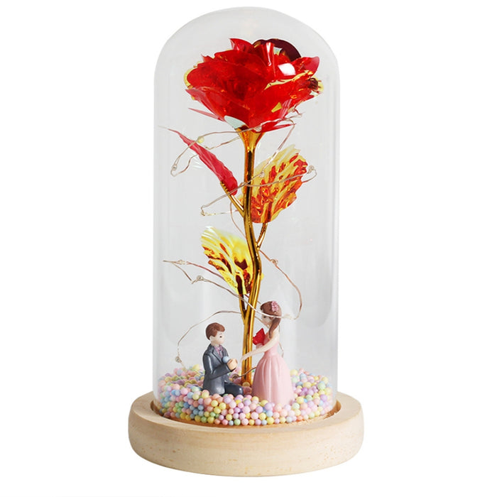 Glass dome rose LED light as romantic bedroom nightstand decor
