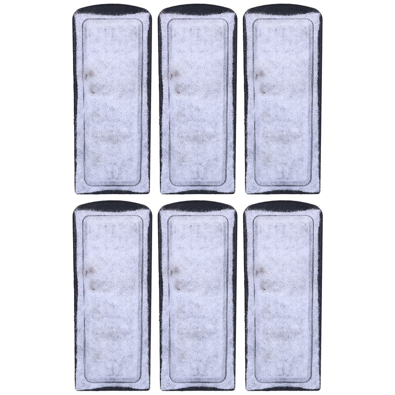 Six gray aquarium filter cartridges arranged in two rows showing rectangular shape and black tops