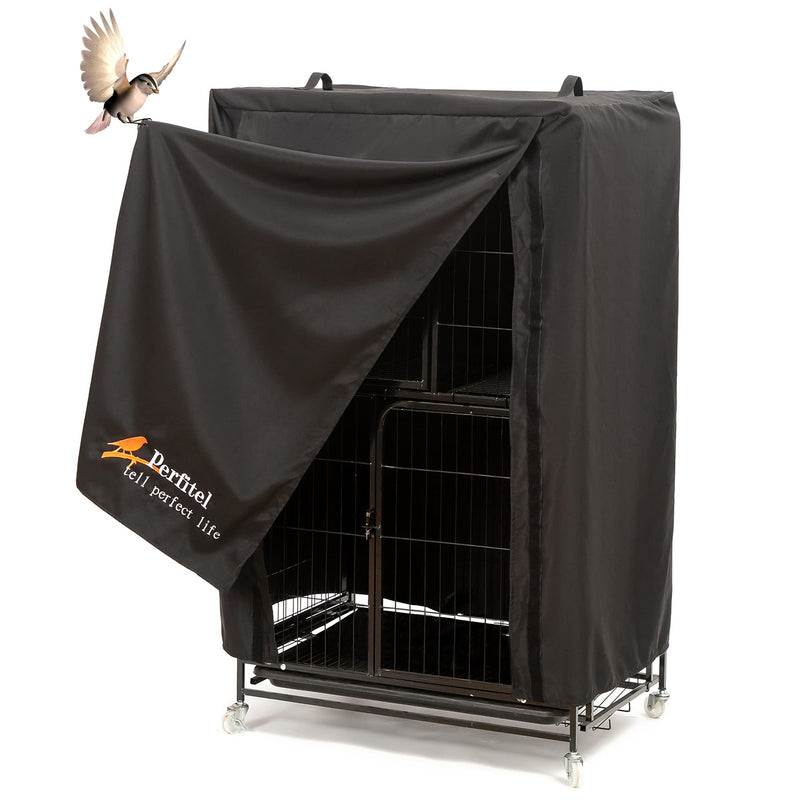 Gray blackout bird cage cover with flying bird illustration and Perifect brand logo