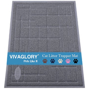 Gray textured cat litter trapper mat with VIVAGLORY branding and colorful paw print icons