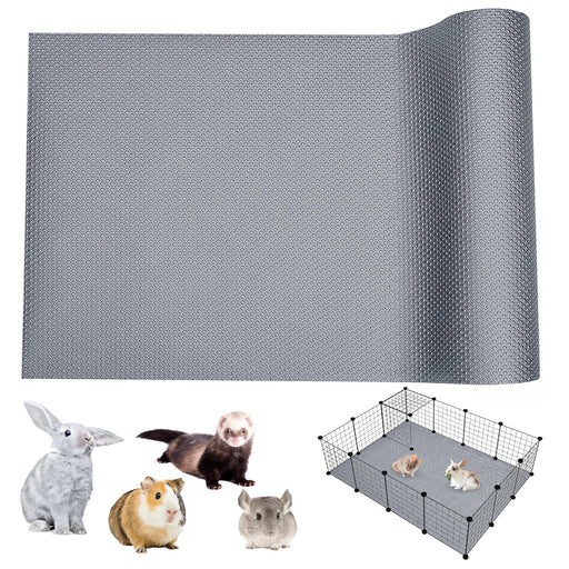 Gray honeycomb textured cage liner mat partially rolled up showing flexible material