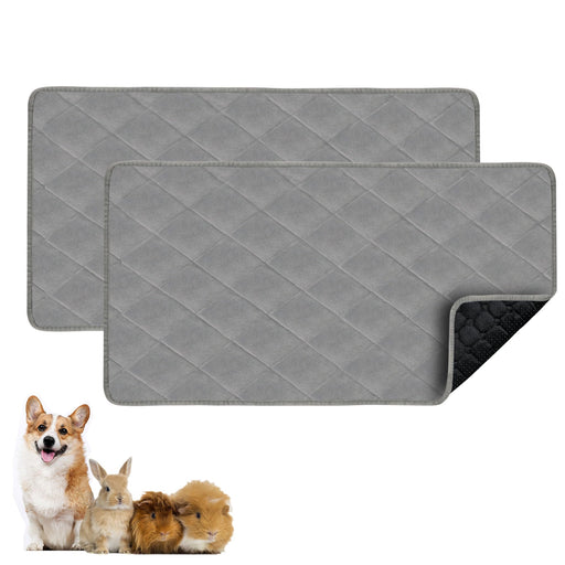 Two gray quilted pet cage liners with diamond pattern, one showing black non-slip backing