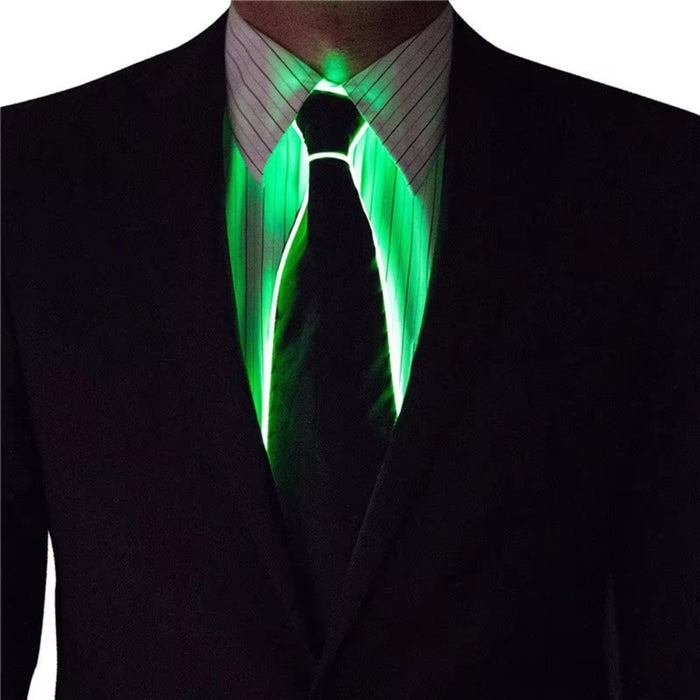 Green LED neon tie illuminated for Halloween or festival costume
