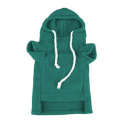 Green dog hoodie sweatshirt with white drawstring cords and kangaroo pocket on white background