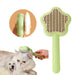 Green pet grooming brush with star-shaped head showing bristles and steam cleaning feature