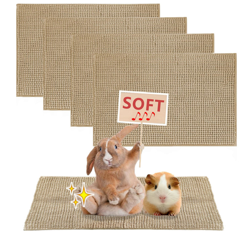 Beige textured cage liners with rabbit holding soft sign and guinea pig sitting on mat