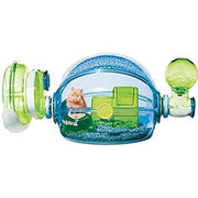 Exploded view of Habitrail OVO hamster habitat showing blue and green modular components