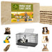 Hemp cage liners package with various small animals around wire rabbit cage showing product usage