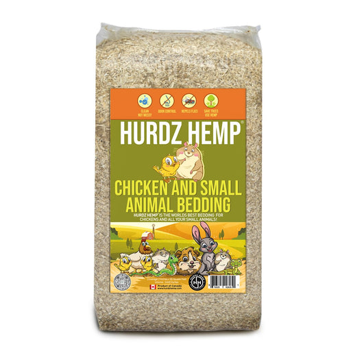 Hurdz Hemp chicken and small animal bedding bag with cartoon animals on label