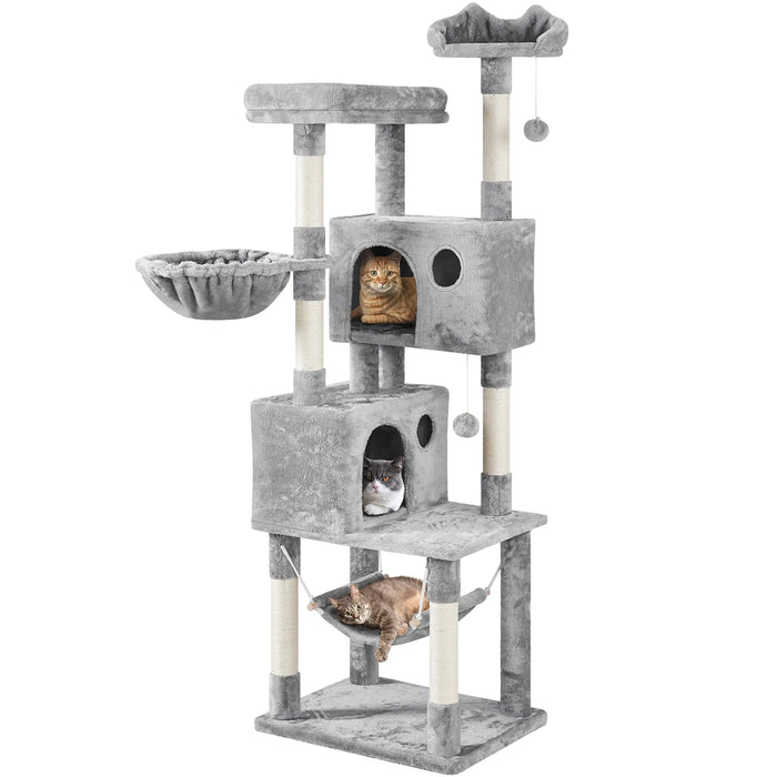 73 Inch Cat Tree Tower with Scratching Posts and Cat Condos with Hammock