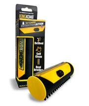 King Komb yellow and black self-cleaning dog deshedding brush with retail packaging
