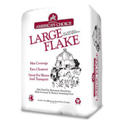 White bag of America's Choice Large Flake horse bedding with red text and barn illustration