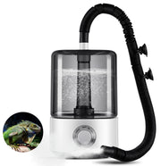 White reptile humidifier with clear water tank, control dial, and flexible black hose with