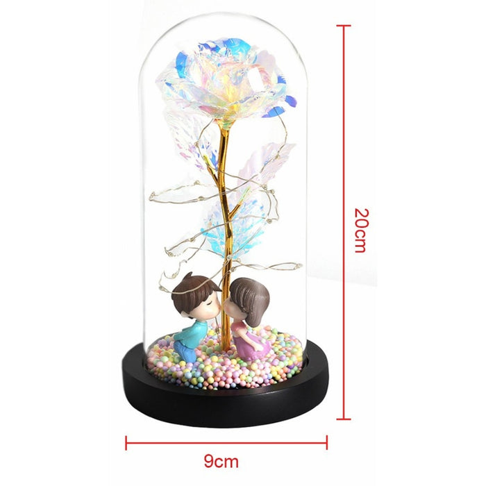 LED glass dome rose showing 20cm height dimensions and scale

