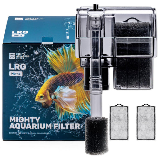 Mighty Aquarium Filter MG-12 LRG with box, filter unit, sponge and two carbon cartridges