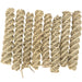 Eight natural vine twisted bird foot toys arranged vertically showing spiral rope texture