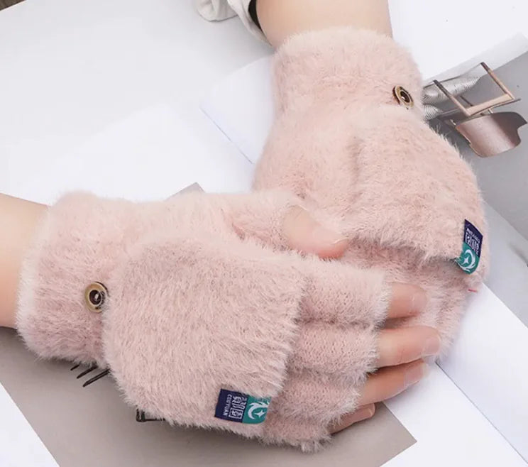 Plush Finger Flip Gloves