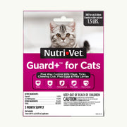 Nutri-Vet Guard+ for Cats flea treatment package front view with gray tabby kitten photo