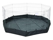 White octagonal wire exercise pen with black waterproof canvas bottom liner on white background