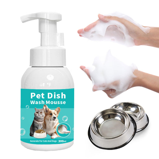 Pet dish wash mousse foam demonstration with stainless steel pet bowls