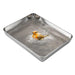Robin with orange breast bathing and splashing in rectangular stainless steel bird bath tray