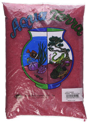 Red aquarium sand package showing colorful fishbowl design with aquatic plants and sea life