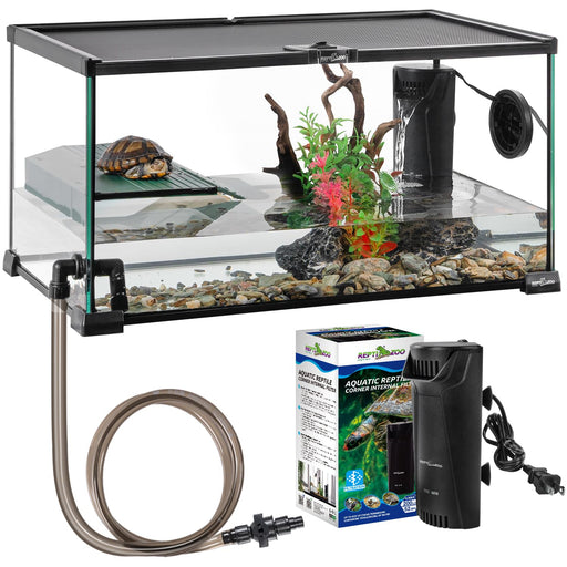 REPTIZOO 10-gallon glass turtle tank with basking platform filter and accessories kit