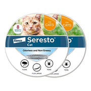 Two Seresto cat flea and tick collar packages showing orange tabby cat and 8 month protection