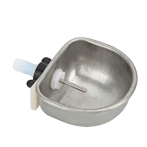 Silver metal automatic rabbit water bowl with white plastic tube and mounting hardware