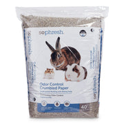 White package of SoPhresh odor control crumbled paper bedding showing rabbit and guinea pigs