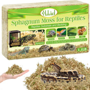 Sphagnum moss reptile bedding package with snake coiled in natural moss substrate