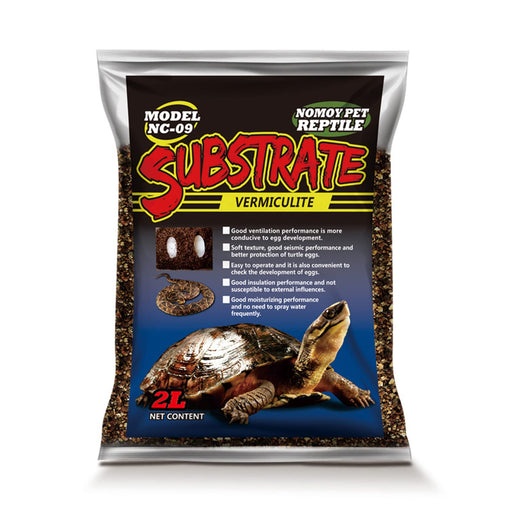 Package of vermiculite reptile substrate with turtle image and product features listed on front